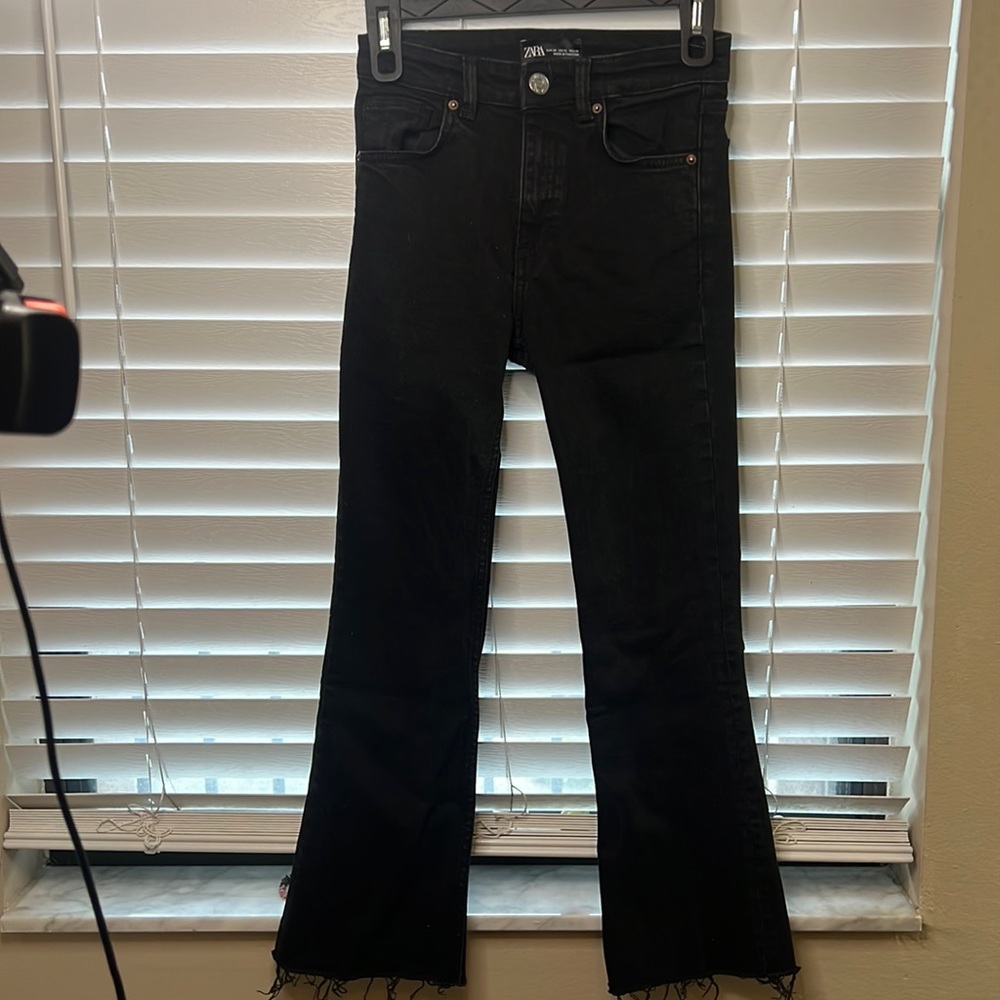 Black Zara jeans, light flare and fray